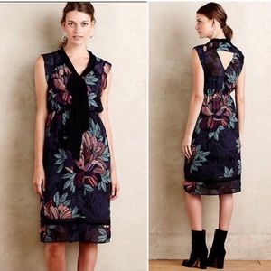 Anthropologie Maeve Floral Bretin Black Midi Dress